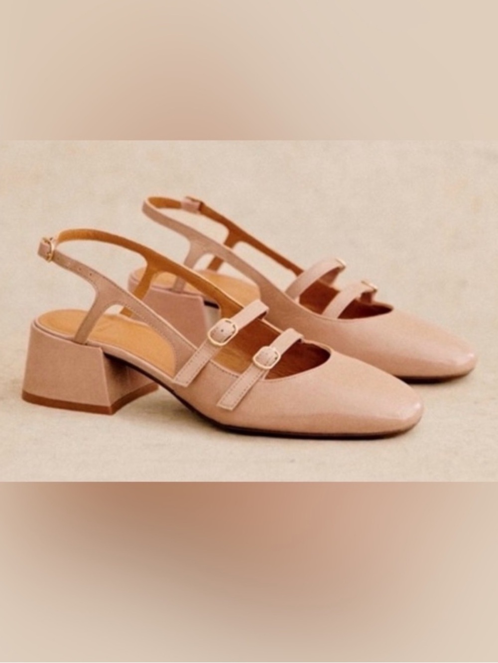 Sezane Paula Babies Blush Nude Double-Buckle Slingback Block Heel